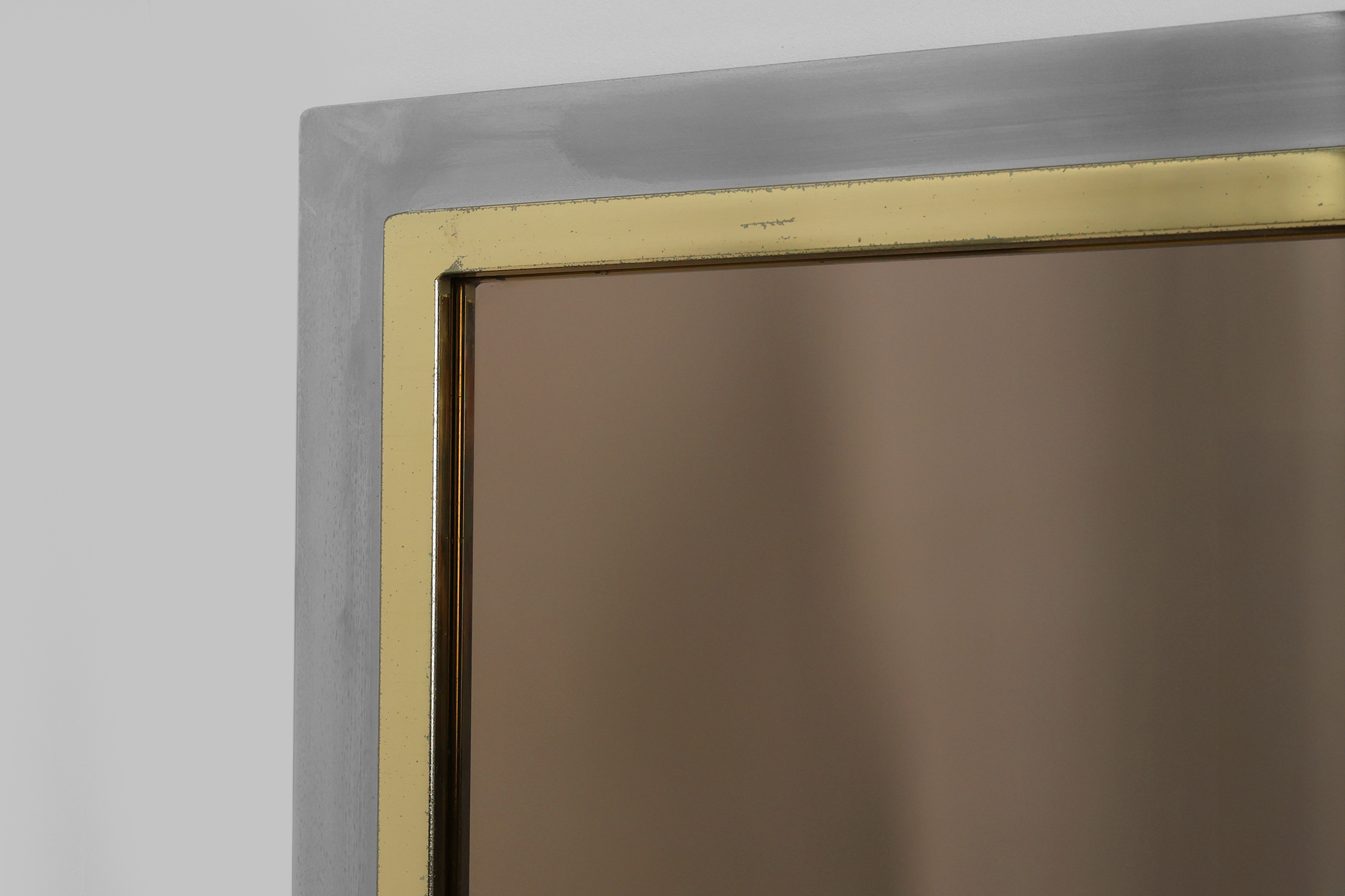 Large Mid-Century Belgo Chrome Mirror in Metal and Fumé Glass, Belgium 1980sthumbnail